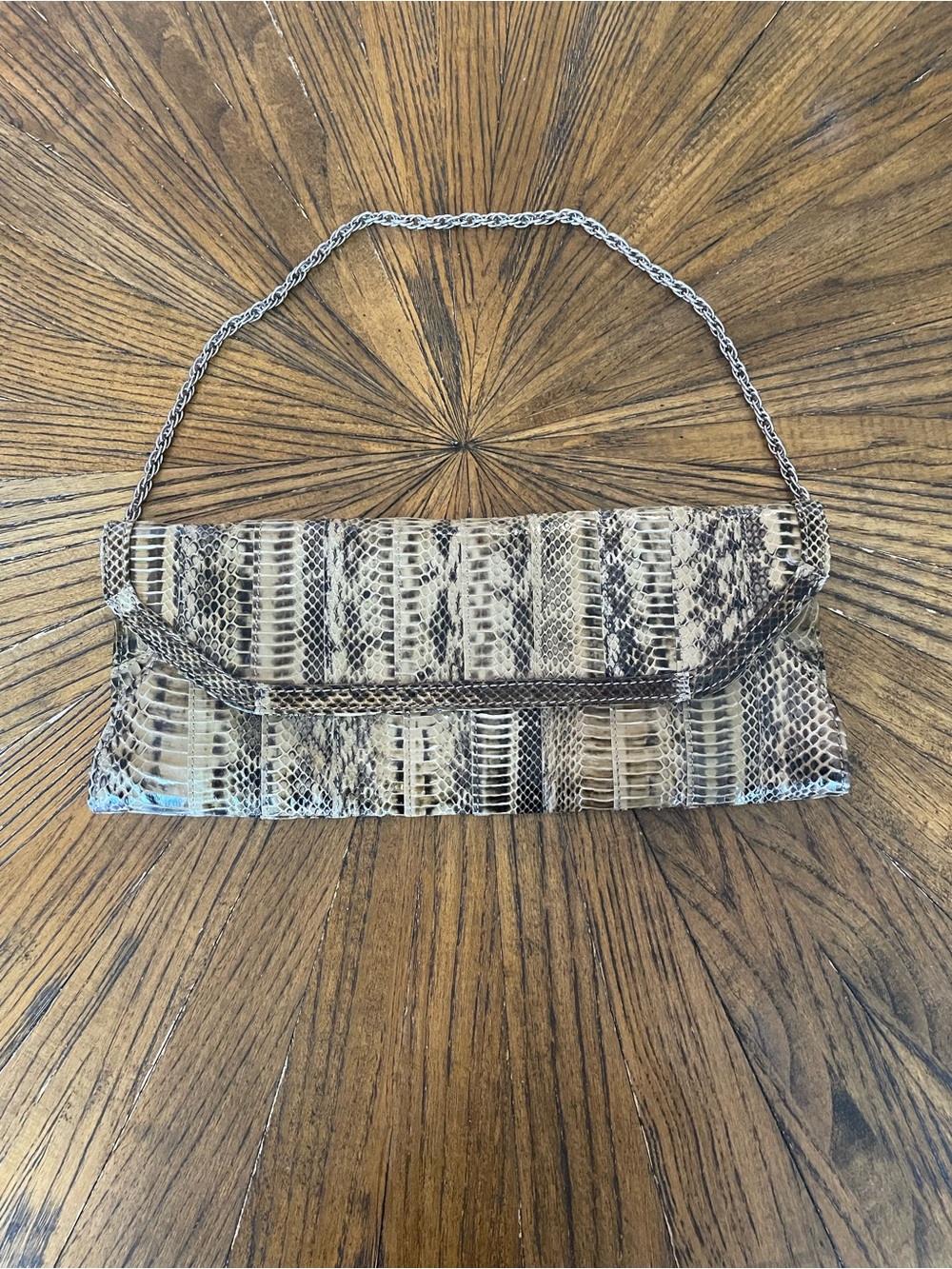 Neutral Snakeskin-Pattern Chain Strap Clutch - Women